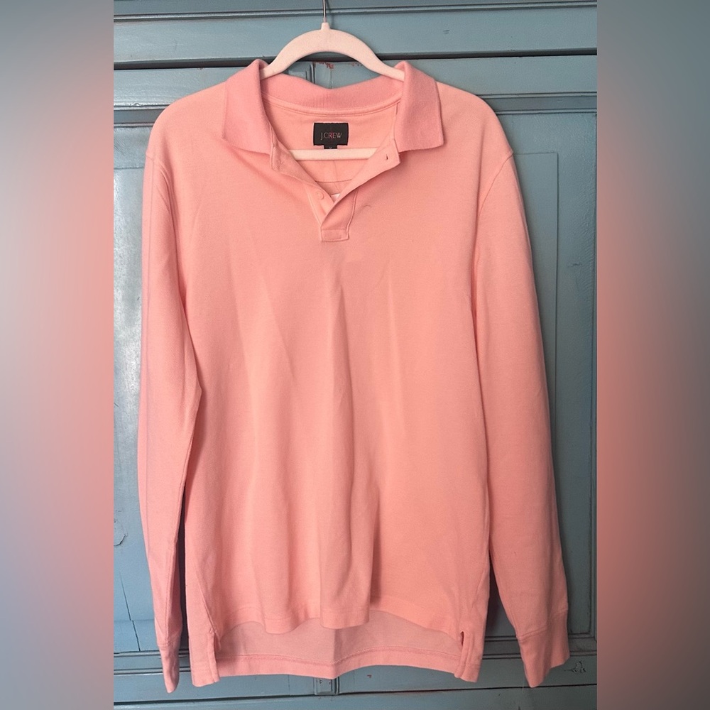 J. Crew Long Sleeve Polo Shirt in Light Pink
